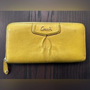 Coach Yellow Leather Zip Around Wallet
